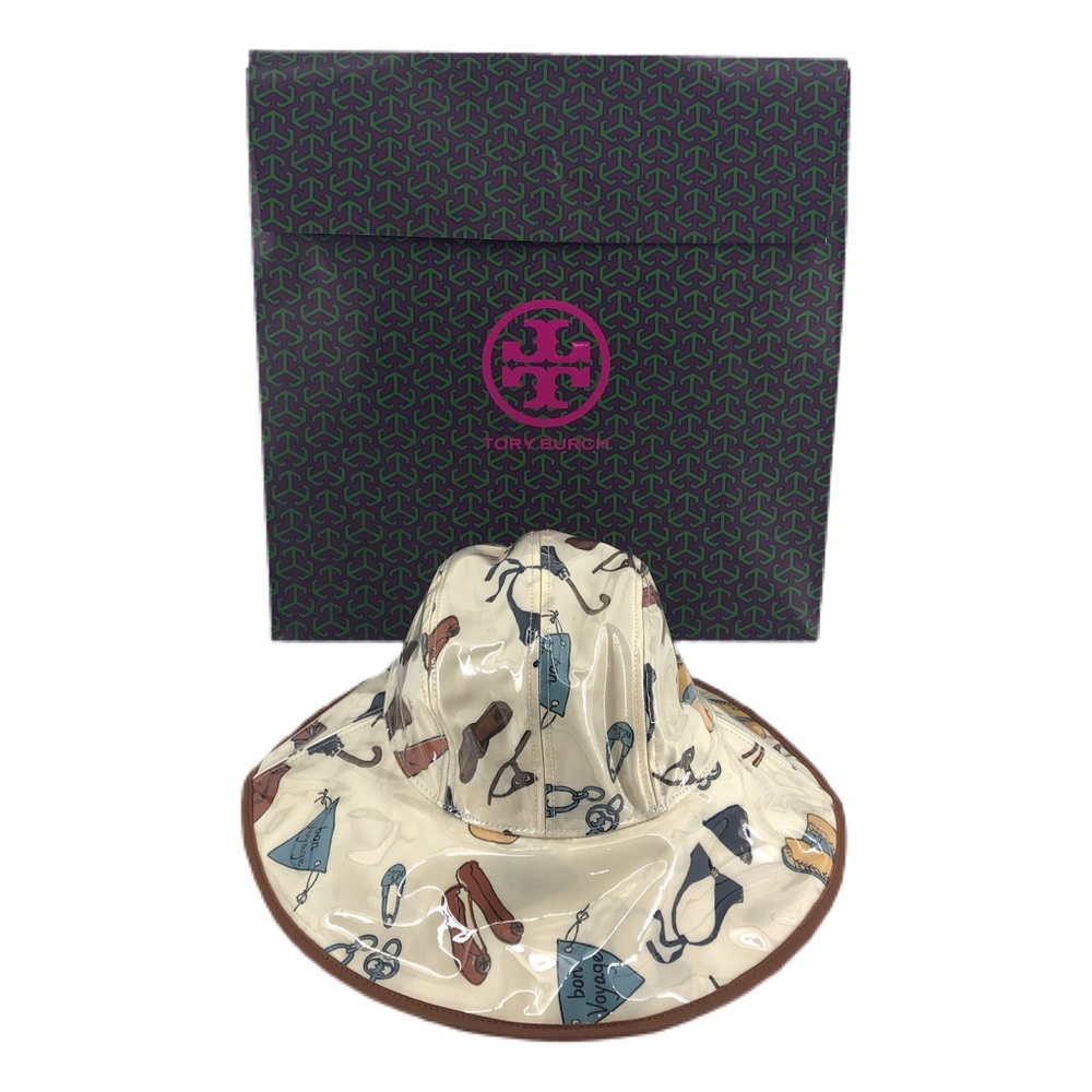 Tory Burch Ivory Printed PVC Bucket Hat Bon Voyage - Picture 1 of 7